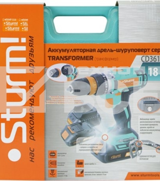 Шуруповерт Sturm! CD3618T, Аккумуляторная, 18В, 2 АКБ, Кейс