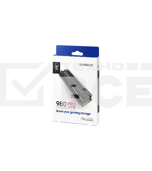 Накопитель SSD Samsung 980 PRO MZ-V8P2T0CW, 2Tb, PCIe 4.0 x4, M.2 2280, NVMe, R/W 7000/5100, с радиатором