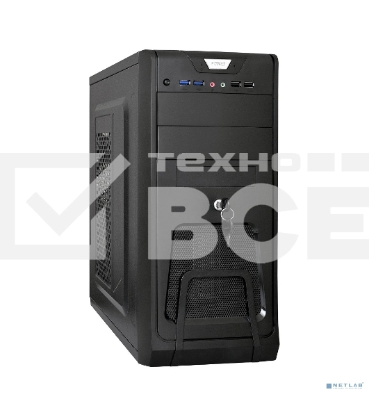 Компьютерный корпус Miditower ExeGate CP-603UB Black, ATX, <без БП>, 2*USB+2*USB3.0, Audio, замок блокировки кнопки питания