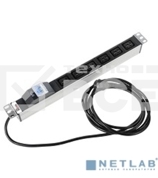Блок силовых розеток Rem Rem-16, IEC 60320 С19 х 6, вход Schuko, шнур 3 м, 45х484х45 мм (ВхШхГ), 16А, автомат