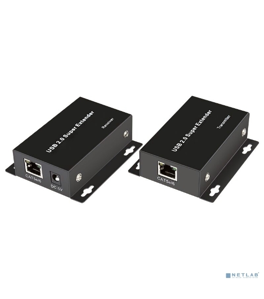 Удлинитель ORIENT VE02U4P USB2.0 до 50 м по витой паре Cat6/6е, USB2.0 хаб 4 порта, питание от внешнего БП (31322)