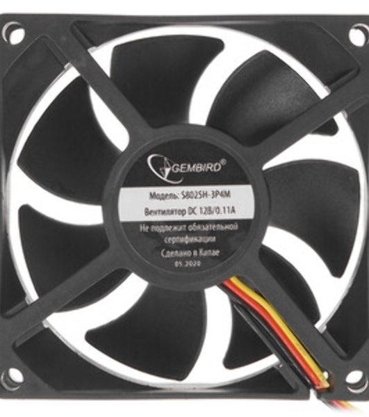 Вентилятор для корпуса Gembird 80x80x25, гидрод., тихий, 3 pin/4pin Molex, провод 30 см