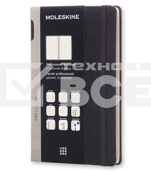 Блокнот Moleskine PROFESSIONAL PROPFNT3HBK Large 130х210мм 240стр. твердая обложка фиксирующая резинка черный