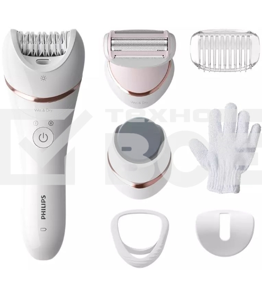 Эпилятор Philips 2 скорости, широкая головка, Wet&Dry, беспроводной, opti light, 6 аксессуаров