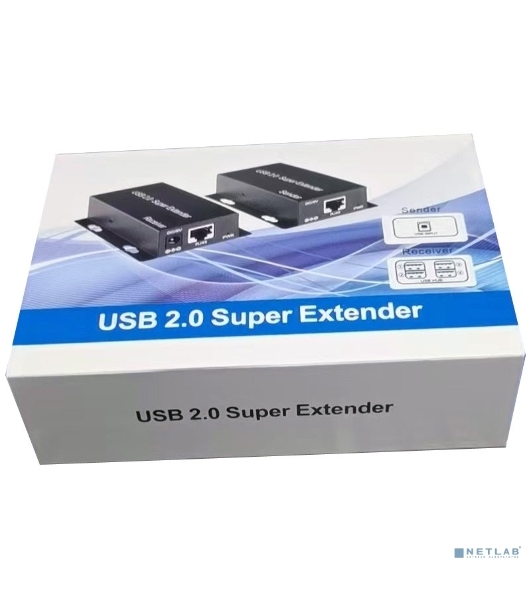 Удлинитель ORIENT VE02U4P USB2.0 до 50 м по витой паре Cat6/6е, USB2.0 хаб 4 порта, питание от внешнего БП (31322)