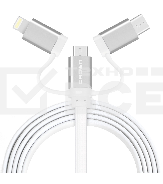 Кабель Crown USB - microUSB/USB Type-C/Lightning CMCU-3182 white