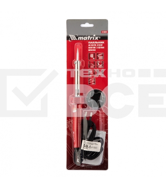 Паяльник Matrix пласт. ABS с пониж. теплопровод, медный наконечник с долговеч. покрытием,220В,40W
