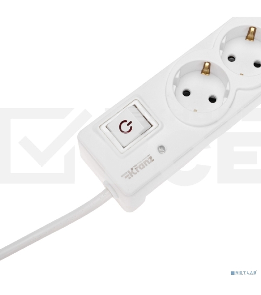 Сетевой фильтр 5 гнезд, 3м, 3х1,5мм², с автовыкл, 2 USB, белый KRANZ