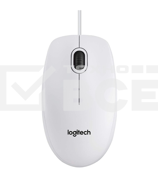 Мышь проводная Logitech B100 белый, 1000 dpi, USB, кнопки - 3
