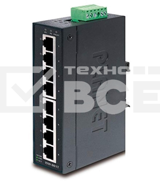 Коммутатор ISW-801T для монтажа в DIN рейку IP30 Slim Type 8-Port Industrial Fast Ethernet Switch (-40 to 75 degree C)