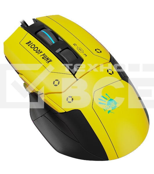 Мышь проводная A4Tech Bloody W70 Max желтый/черный, 10000 dpi, USB, кнопки - 9