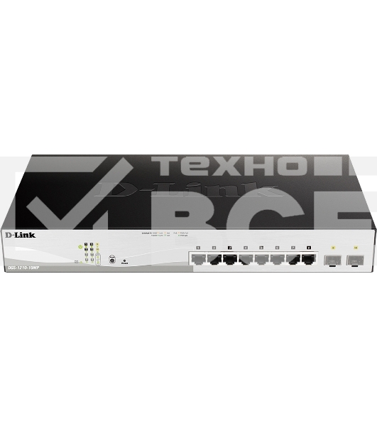Коммутатор D-Link DGS-1210-10MP/F3A Smart L2 Switch 8х1000Base-T PoE, 2х1000Base-X SFP, PoE Budget 130W, Compact CLI