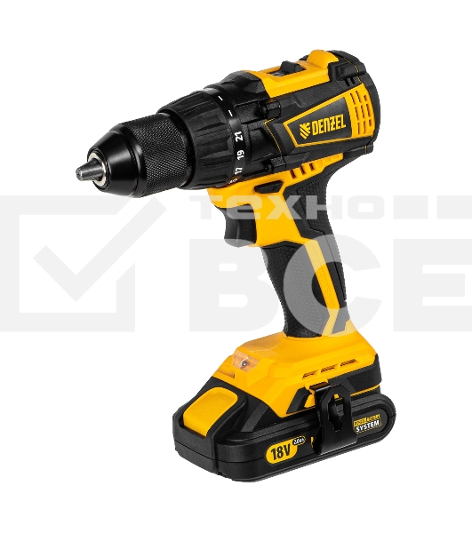 Дрель-шуруповерт аккумуляторная Denzel BLDL-IB-18-02, 18В, 2 АКБ, Кейс