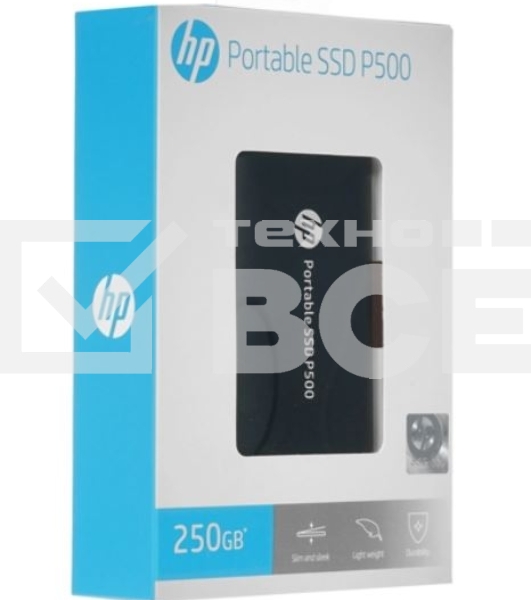 Портативный твердотельный накопитель HP P500, USB 3.1 gen.2 / USB Type-C / USB Type-A, OTG, 250 Гб, R350/W210, Черный