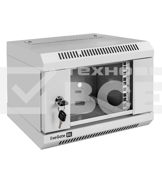 Шкаф телекоммуникационный 10' настенный 4U ExeGate EС-WM-4U.310.G.GREY (10”, 4U, 330x310x230mm (ШхГхВ), передняя дверь закаленное стекло, пыле- и влагозащита IP23, светло-серый RAL 7035)