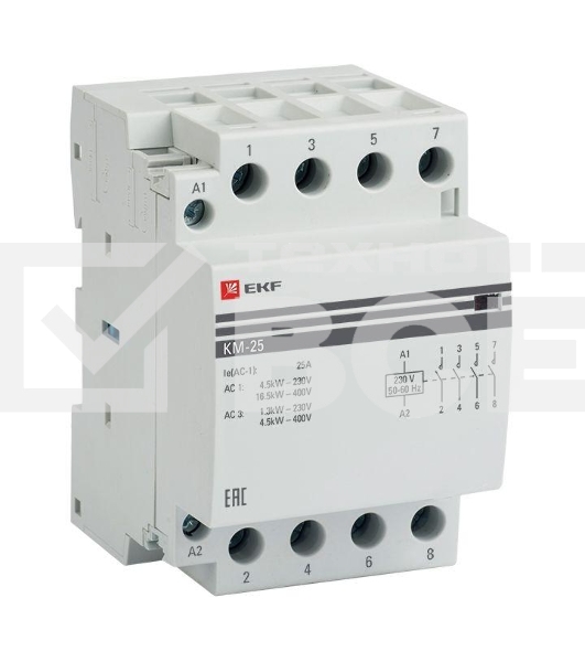 Контактор модульный EKF km-3-25-40 КМ 25А 4NO (3 мод.) PROxima