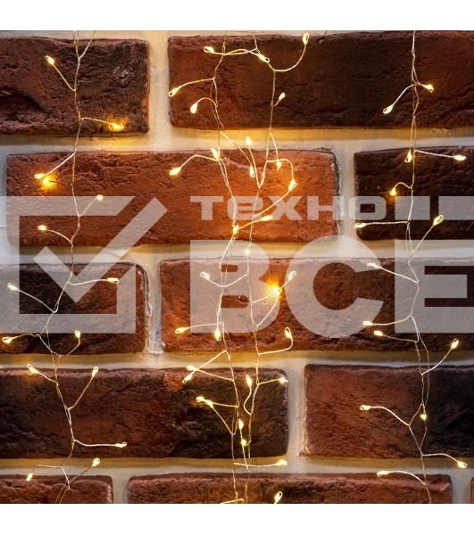 Гирлянда роса Фейерверк с трансформатором 20 м, 1000 LED, теплое белое свечение 