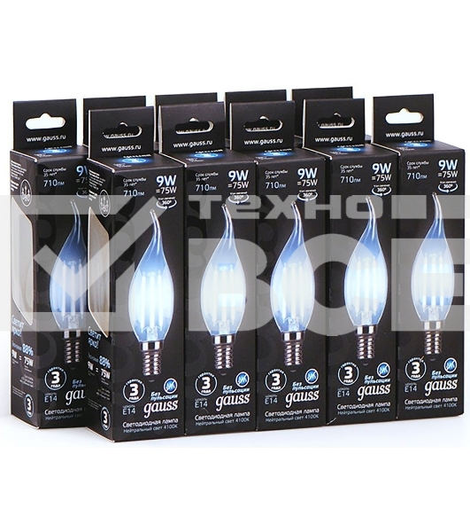 Лампа светодиодная Filament Свеча на ветру E14 9Вт 4100К GAUSS 104801209