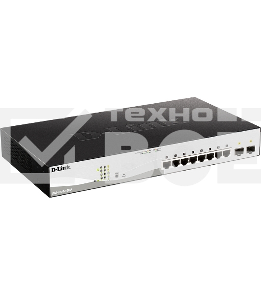 Коммутатор D-Link DGS-1210-10MP/F3A Smart L2 Switch 8х1000Base-T PoE, 2х1000Base-X SFP, PoE Budget 130W, Compact CLI