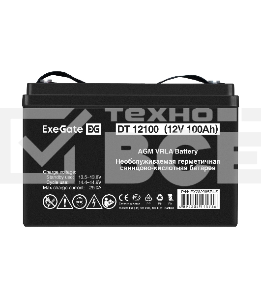 Аккумуляторная батарея ExeGate DT 12100 (12V 100Ah, под болт М6)