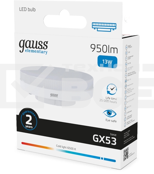 Лампа светодиодная Gauss Elementary 83833 13Вт цок.:GX53 таблетка 180B св.свеч.бел.хол. GX53 (упак.:10шт)