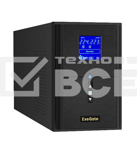 Источник бесперебойного питания (инвертор, синус, для котла) ExeGate SineTower SZ-2000.LCD.AVR.3SH.1C13.USB 2000VA/1600W, чистая синусоида, LCD дисплей, AVR, 3хSchuko+1хC13, USB, линейно-интерактивный, внешняя батарея 24В до 200А·ч, черный