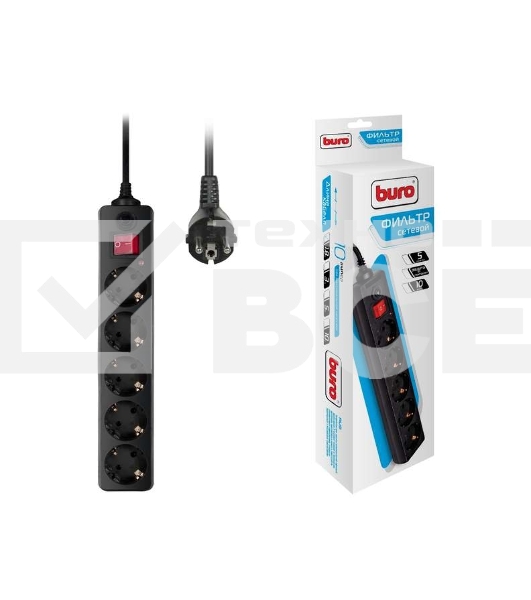 Сетевой фильтр Buro 500SH-1.8-B 1.8м (5 розеток) черный (коробка)