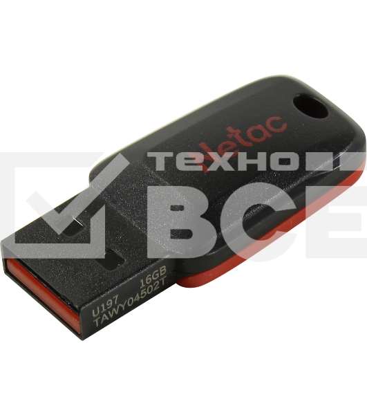 Флеш диск Netac U197 16Gb <NT03U197N-016G-20BK>, USB2.0, пластиковая, черная