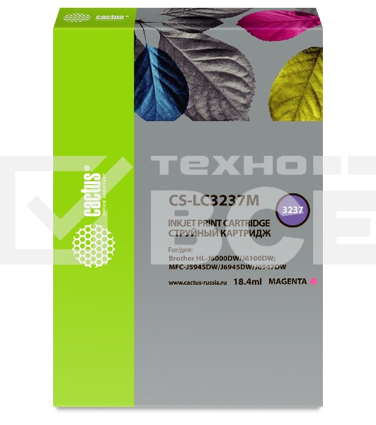 Картридж струйный Cactus CS-LC3237M пурпурный (18.4 мл) для Brother HL-J6000DW/J6100DW