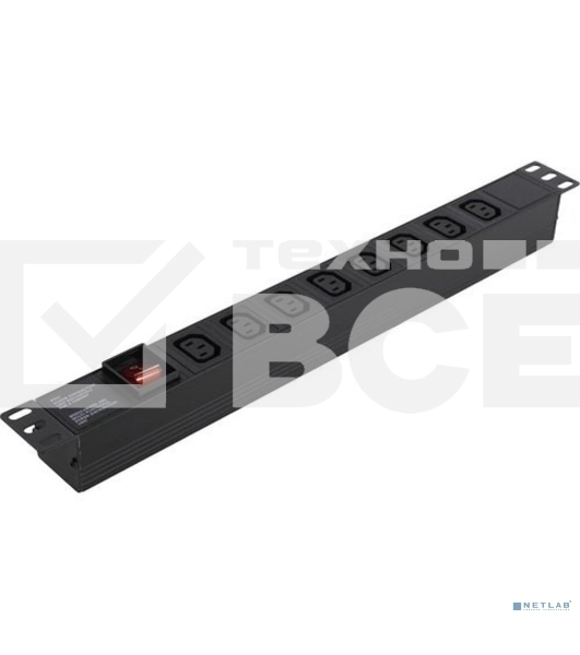 Блок розеток горизонтальный ExeGate ServerPro PDU-19H808 Al-8С13-C14-SW, 1U, Алюминий, 8 IEC 320 C13, С14, выкл. с подсветкой, черный