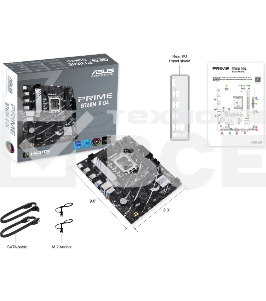 Материнская плата ASUS PRIME B760M-R D4, LGA 1700, Intel B760, 2xDDR4, 4xSATA, 2xM.2, 1xPCIe 4.0 x16, 1xPCIe x1, 1xHDMI, 1x 2.5Gb LAN, 4xUSB-A 2.0, 4xUSB-A 3.2 Gen 1, 3x3.5 мм, 7.1, mATX