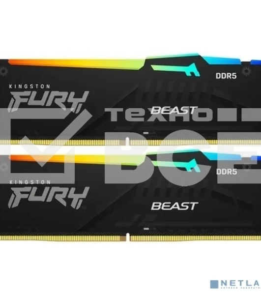 Оперативная память Kingston Fury Beast, DDR5, 16GB (2x8GB), 5600MHz, CL40, с радиаторами, RGB, черный