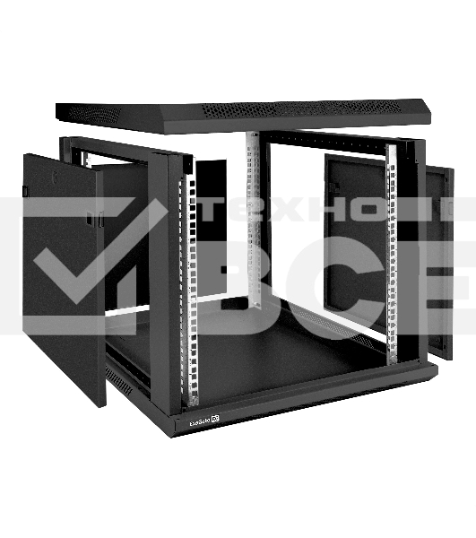 Шкаф телекоммуникационный 19' настенный 9U ExeGate EC-WM-9U.600.M.BLACK (19', 9U, 600x600x500мм (ШхГхВ), передняя дверь металл, съемные боковые панели, пыле- и влагозащита IP23, черный RAL 9004)