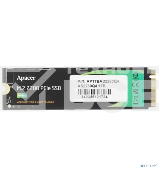 Накопитель SSD Apacer 1Tb, M.2 2280, NVMe PCIe 4.0 x4, R/W 3600/3000 Мбайт/сек