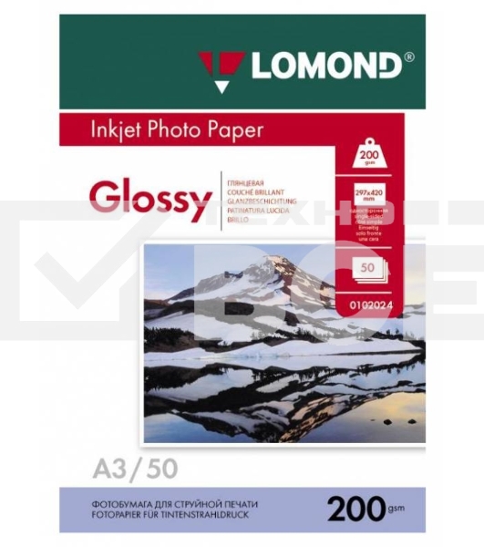 Бумага Lomond 0102024 A3/200г/м2/50л./белый глянцевое для струйной печати
