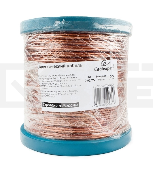 Акустический кабель Cablexpert CC-TC2x0,75-100M, прозрачный, 100 м, на катушке