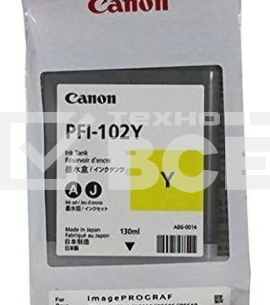 Картридж струйный Canon PFI-102Y (0898B001) желтый, 130 мл., для imagePROGRAF iPF605, iPF610., iPF650, iPF655, iPF710, iPF750, iPF755, LP17, iPF510