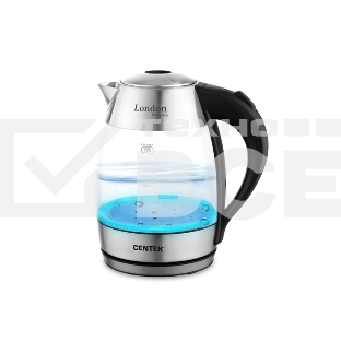 Чайник Centek CT-0059 London, стекло, 1.8л, 2200Вт, LED-подсветка, отделка нерж.