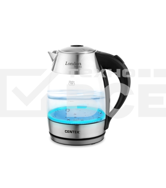 Чайник Centek CT-0059 London, стекло, 1.8л, 2200Вт, LED-подсветка, отделка нерж.