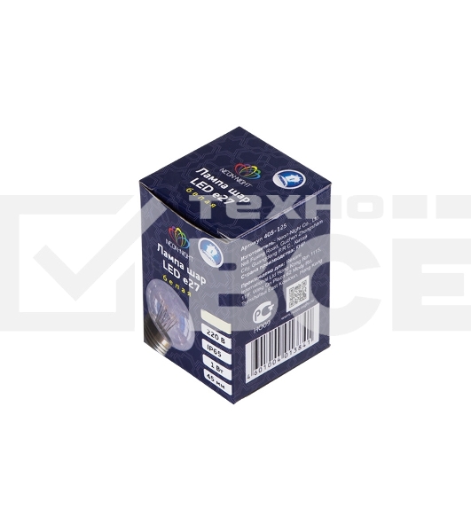 Лампа шар e27 6 LED  Ø45мм - белая, прозрачная колба, эффект лампы накаливания