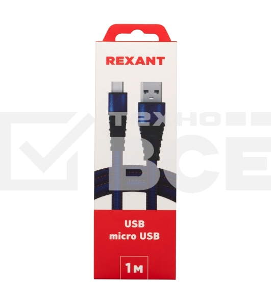 Кабель Rexant USB-microUSB 1 м, плоский провод, синяя джинсовая оплетка