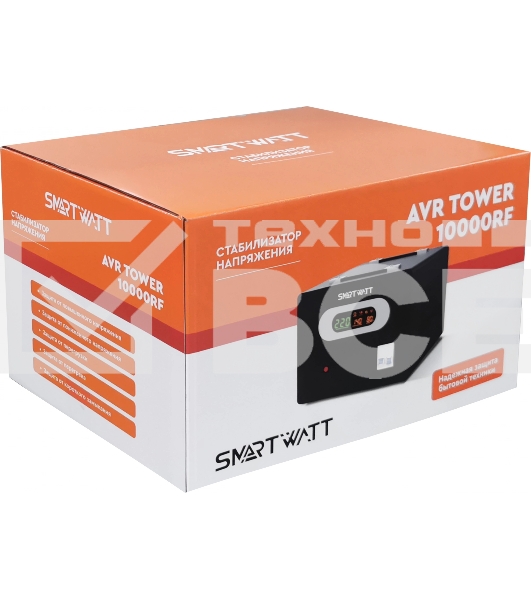 Напольный стабилизатор напряжения SMARTWATT AVR TOWER 10000RF (140W - 260W, 10000VA, 10 кВт, 50-60 Гц, LED-дисплей, реле