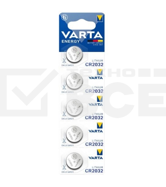 Батарейка Varta ENERGY CR2032 BL5 Lithium 3V (6032) (5/100/500) (5 шт.)