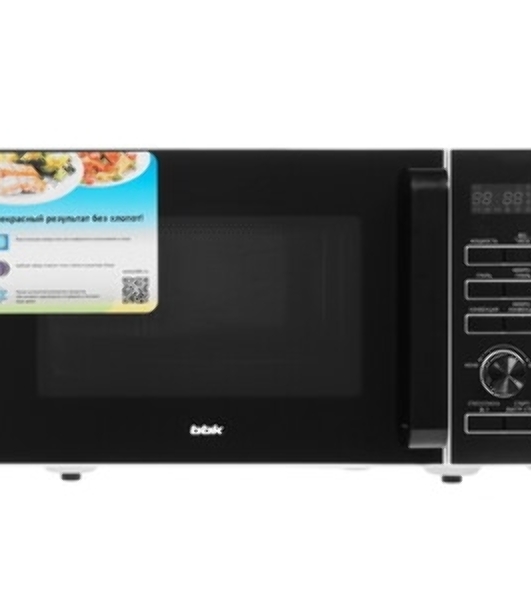 Микроволновая печь BBK 25MWC-992T/WB белый/черный, 25 л, 900 Вт, переключатели - кнопки, поворотный механизм