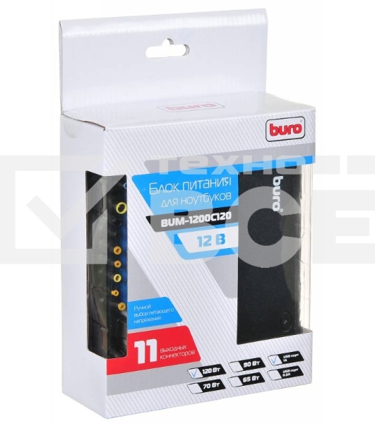 Блок питания Buro BUM-1200C120 ручной 120W 15V-24V 8-connectors 6A 1xUSB 1A от прикуривателя