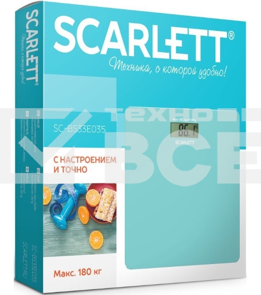 Весы напольные электронные Scarlett SC-BS33E035 макс.180кг голубой