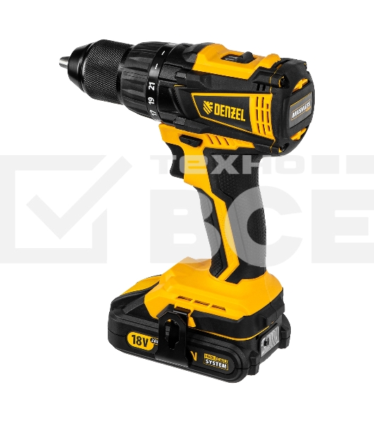 Дрель-шуруповерт аккумуляторная Denzel BLDL-IB-18-02, 18В, 2 АКБ, Кейс