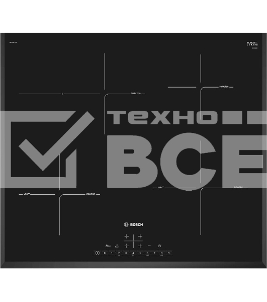 Индукционная варочная панель Bosch PIF651HC1E, 60 см, индукция, скошенные края, сенсорное управление, черный