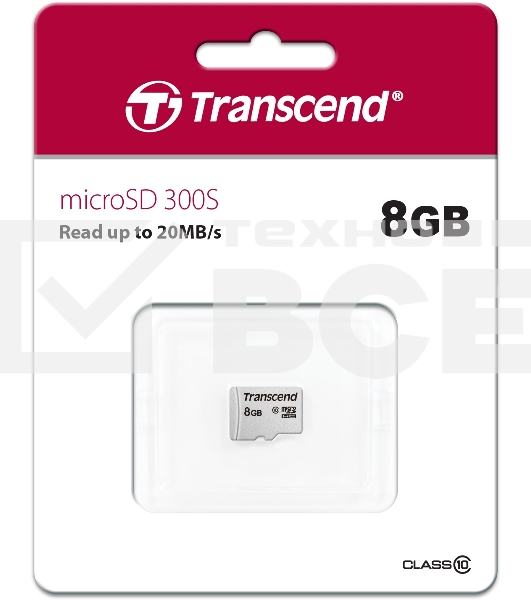 Флеш карта microSDHC 8Gb Class10 Transcend TS8GUSD300S w/o adapter