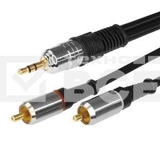 Шнур Стерео 3,5 мм - 2 RCA, длина 5 метров (GOLD-металл) REXANT